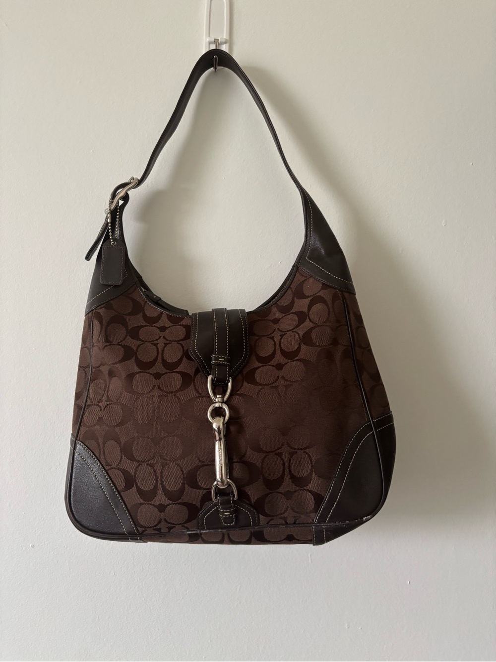 Coach Brown Signature Canvas Hobo with Dark Brown Leather Trim - Picture 6 of 13
